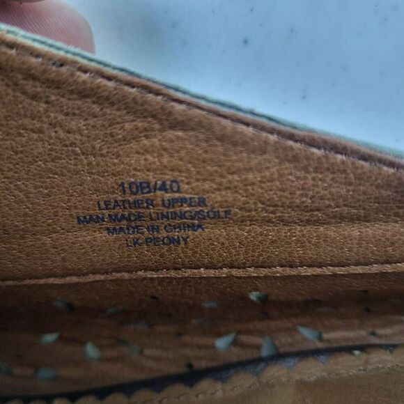 Lucky Brand Womens Peony Stacked Heels Metallic Pewter Size 10 Leather Peep Toe - Picture 8 of 8